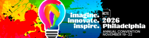 imagine. innovate. inspire. - 2026 NCTE Annual Convention Philadelphia November 19-22 - rainbow paint-splash banner with lightbulb