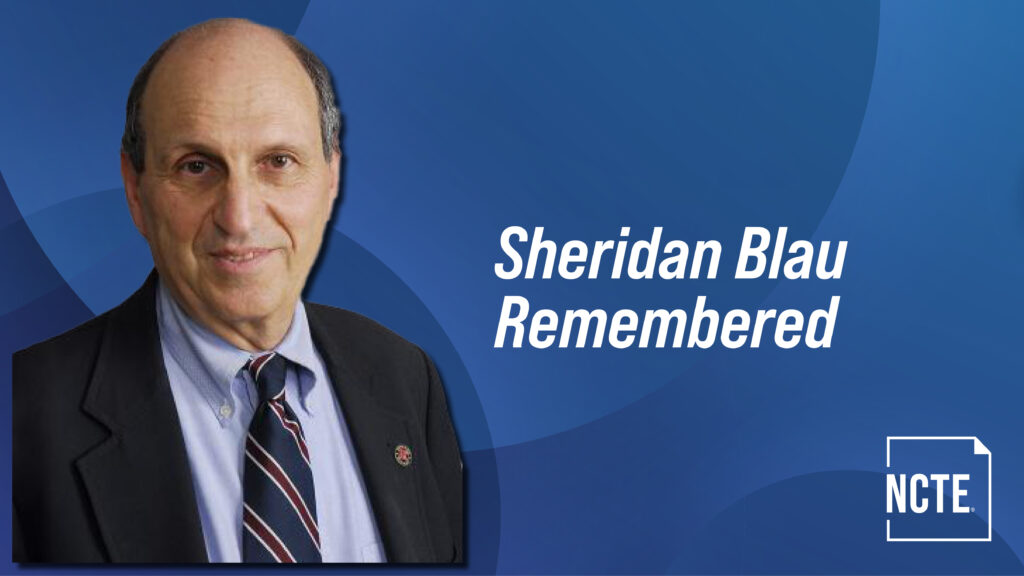 A headshot of Sheridan Blau appears to the left of the text, "Sheridan Blau Remembered."